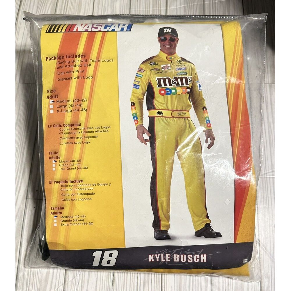 NWOT Kyle‎ Busch #18 M&M's NASCAR Uniform Halloween Costume Adult Size Medium.